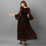 Floral Printed Bell Sleeves Maxi Dress